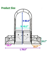 Streamdale Furniture Metal Garden Arch With Gate 79.5" Wide X 86.6" High Climbing Plants Support Rose Arch Outdoor Black