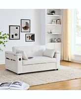 54" Pull-Out Sleeper Sofa Bed Double Seat Recliner Sofa Bed With Armrests With Storage