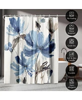 71x74 Floral Shower Curtain - Blissful Blue by Pi Creative Art