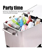 Costway Patio Cooler Rolling Outdoor Stainless Steel Ice Beverage Chest Pool