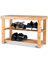 Costway 2-Tier Bamboo Shoe Bench Storage Racks Seat Organizer Entryway Hallway