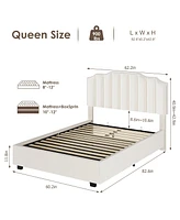 Simplie Fun Lift Up Velvet Beige Queen Size Bed