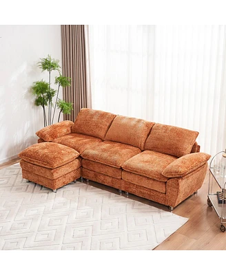 Streamdale Furniture Modern Deep 3-Seat Sofa Couch with Ottoman & Ottoman, Orange