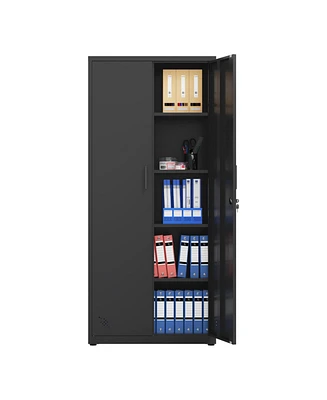 High Storage Cabinet With 2 Doors And 4 Partitions To Separate 5 Storage Spaces, Home/ Office Design