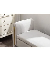 Ivory Velvet Storage Bench with Gold Trim Strip