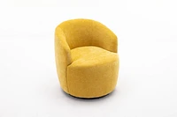 Chenille Fabric Swivel Accent Armchair Barrel Chair With Black Powder Coating Metal Ring, Yellow