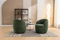 Chenille Fabric Swivel Accent Armchair Barrel Chair With Black Powder Coating Metal Ring