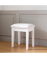 Simplie Fun Vanity Stool Makeup Bench Dressing Stool with Cushion and Solid Legs, White