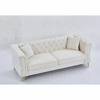 Tufted Combo Sofa, Rolled Arms, Nailhead Trim, 4 Pillows