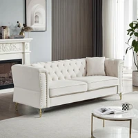 Tufted Combo Sofa, Rolled Arms, Nailhead Trim, 4 Pillows
