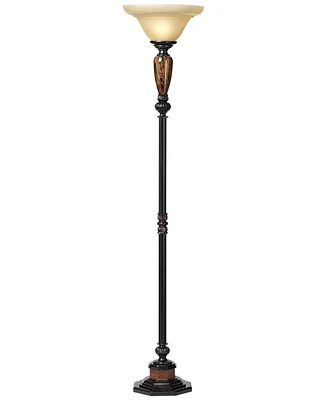 Kathy Ireland Sonnett Industrial Vintage like Torchiere Floor Lamp Standing 72" Tall Bronze Brown Faux Marble Alabaster Glass Shade Decor for Living R