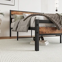 Rustic Wood Headboard Platform Bed Frame