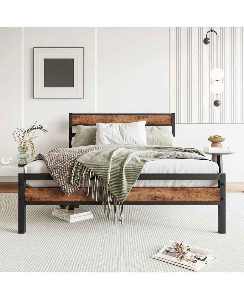 Streamdale Furniture Rustic Wood Headboard Platform Bed Frame