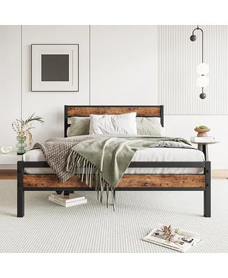 Simplie Fun Rustic Wood Headboard Platform Bed Frame