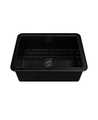 Mondawe Undermount in. Single Bowl Fireclay Kitchen Sink Comes With Stainless Steel Bottom Grid and Strainer