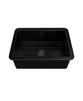 Mondawe Undermount in. Single Bowl Fireclay Kitchen Sink Comes With Stainless Steel Bottom Grid and Strainer