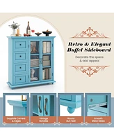 Sugift Buffet Sideboard Table Kitchen Storage Cabinet with Drawers and Doors