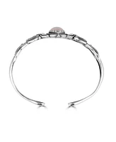 American West Jewelry Sterling Silver Women's Oval Genuine Pink Opal Cuff Bracelet Size Medium and Large