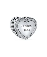 Bling Jewelry Valentine Crystal Accent Edge Love Heart Shape Charm Bead Oxidized Sterling Silver Fits European Bracelet