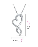 Bling Jewelry Ribbon Promise Love Twisted Ribbon Open Heart Shape Pave Cz Infinity Pendant Intertwining Heart Necklace For Women Sterling Silver