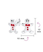 Bling Jewelry Small Fun Holiday Cartoon Christmas Winter Enamel Bow Tie Gingerbread man Stud Earrings For Women Sterling Silver