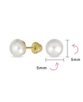 Bling Jewelry Small Minimalist Cz 10K Gold 5MM White Freshwater Cultured Button Pearl Stud Earrings Secure Screw Back