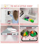 Sugift Corner Play Kitchen Wooden Toy Set with Sound and Light