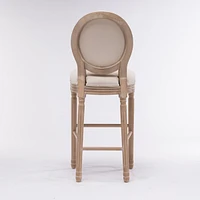 French Country Wooden Barstools With Upholstered Seating, And, Set Of 2