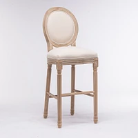 French Country Wooden Barstools With Upholstered Seating, And, Set Of 2