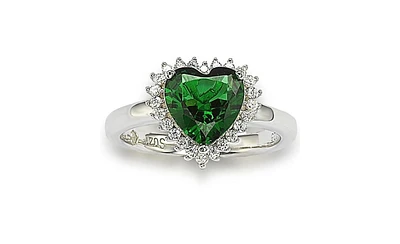 Suzy Levian New York Suzy Levian Sterling Silver Cubic Zirconia Green Heart Halo Ring