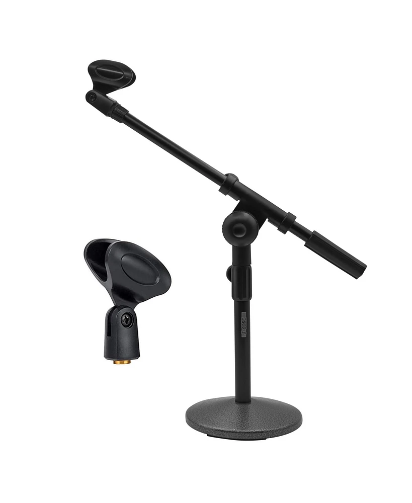 5 Core Desk Microphone Stand • Adjustable Height Extendable Boom Arm • Table Mic Holder w Round Base Mssb