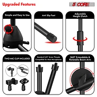 5 Core Tripod Mic Stand Floor Adjustable 31 to 76 Inches Boom Arm Holder Microphone Stands 360 Degree Rotating + Dual Mic Ms Dbl
