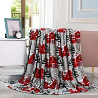 Kate Aurora Ultra Soft & Cozy Christmas Gray Snowy Barn Plush Accent Throw Blanket Cover - 50 in. W x 60 in. L