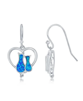 Caribbean Treasures Sterling Silver Opal Cats in a Heart Earrings