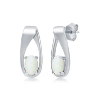 Caribbean Treasures Sterling Silver Oval Opal Long Earrings