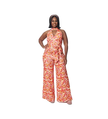 Smak Parlour Plus Sashed Sleeveless Halter Glamour Goddess Jumpsuit