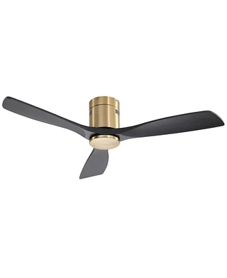 Sofucor 52 Inch Low Profile Ceiling Fan no light 4 Carved Wood Fan Blades Flush Mount Ceiling Fan Noiseless Reversible Dc Motor Remote Control Without