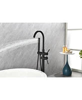 Streamdale Furniture Matte Black Freestanding Tub Filler with Handheld Shower