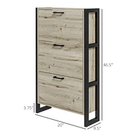 Industrial Shoe Cabinet with 3 Flip Drawers, Freestanding Storage for 15 Pairs, Walnut
