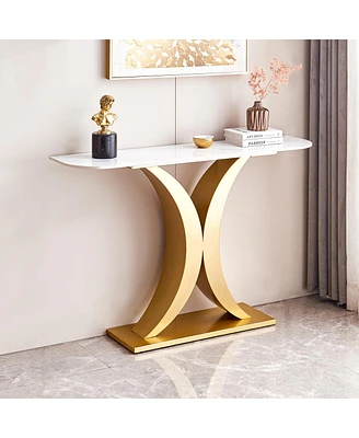 Simplie Fun Gold Metal Console Table with Adjustable Foot Pads