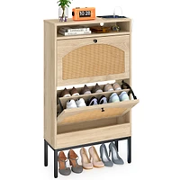 Streamdale Furniture Shoe Storage Cabinet With Rattan Flip Doors