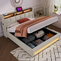 Hydraulic Storage Full Size Platform Bed with Led & Usb