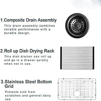Streamdale Furniture 32x19 Inch Undermount Kitchen Sink 16 Gauge Stainless Steel Single Bowl Kitchen Sink Grey