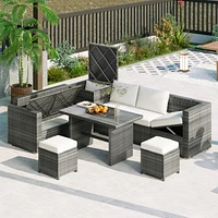 Outdoor 6-Piece All Weather Pe Rattan Sofa Set, Garden Patio Wicker Sectional Furniture Set