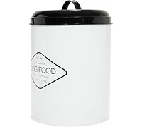 Amici Pet Buster Dog Food Metal Treat Storage Canister, 8.5 qt, White w/ Black Lid