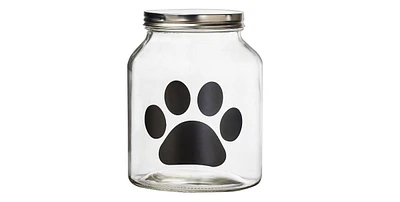 Amici Pet Buddy Paw Chalkboard Medium Glass Treats Storage Canister, 108 oz., Clear w/ Black Paw & Silver Lid