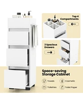 Slickblue Bathroom Floor Cabinet with 3 Drawers 4 Top Dividers and 1 Towel Rack-White