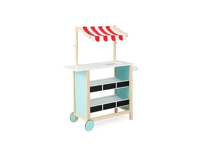 Slickblue Kids Wooden Ice Cream Cart with Chalkboard and Storage