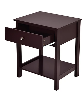 Sugift Wooden Storage Shelf with Drawer for Bedroom and Living Room-Brown