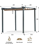 Mondawe 10 ft. x 10 ft. Beige-Tan Polyester Outdoor Patio Gazebo Steel Frame Grape Pergola with Retractable Shade Canopy